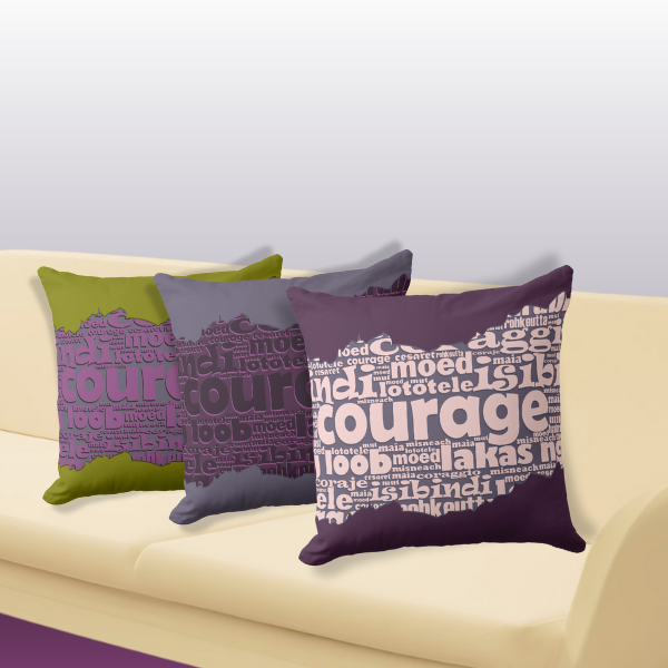 Purple Pillows with Typography Pattern