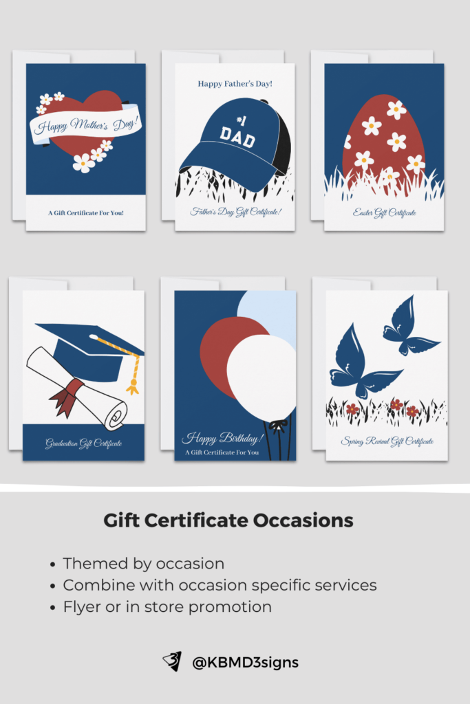 Occasions for gift certificates