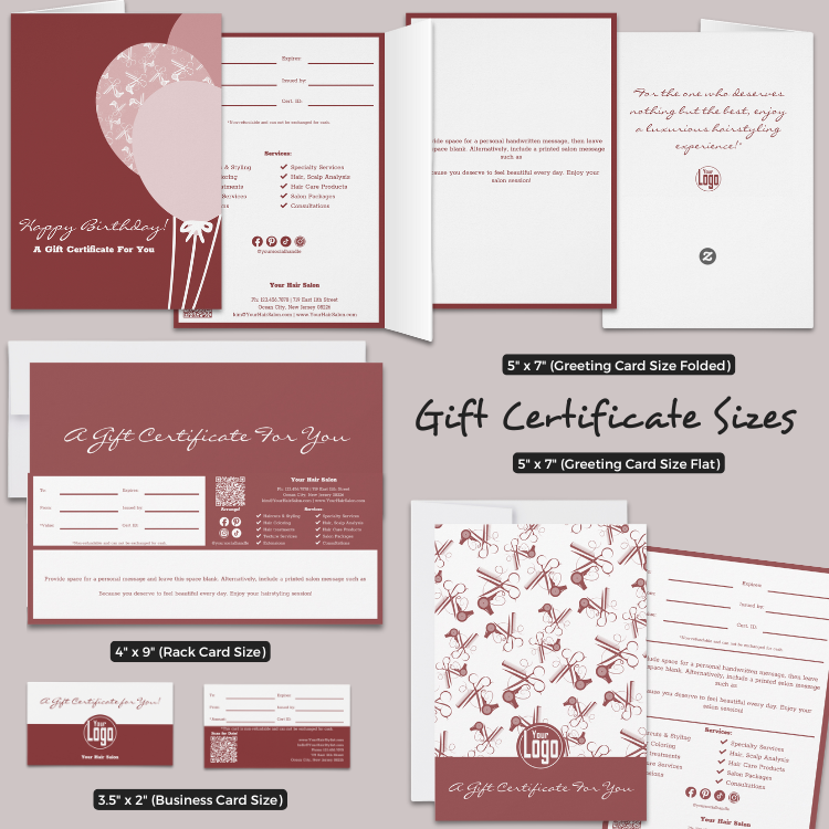 Gift Certificate Sizes and Formats