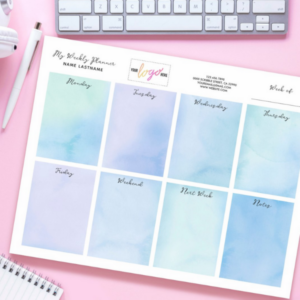 Custom Logo Name Blue Watercolor Weekly Planner Notepad