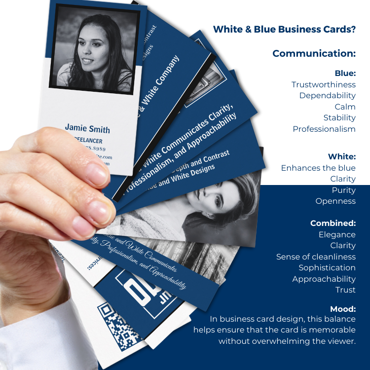 Brand Color Blue : Business Card Designs with an Edge in Black, White and Blue