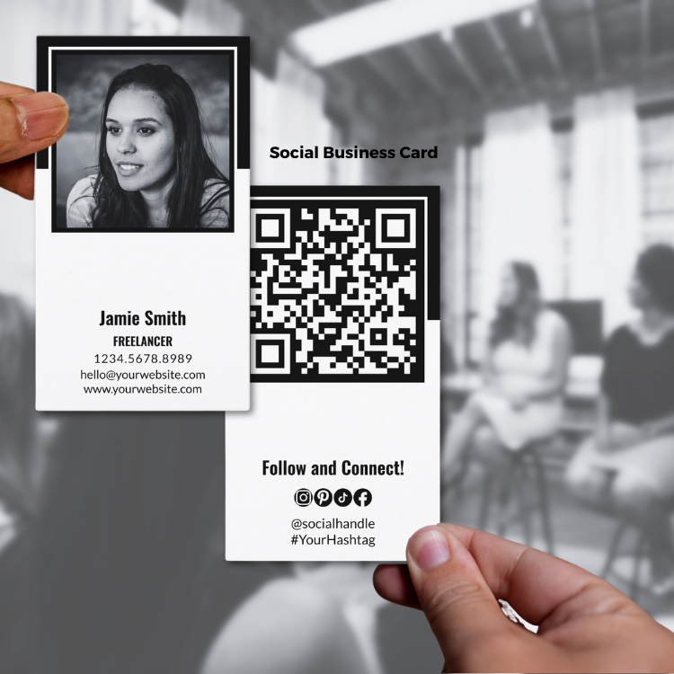 Black and White Social Business Card with Photo