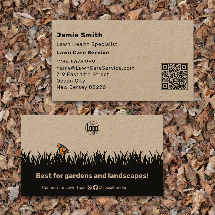 Professional Garden Service Business Card, Scannable, Brown and Black