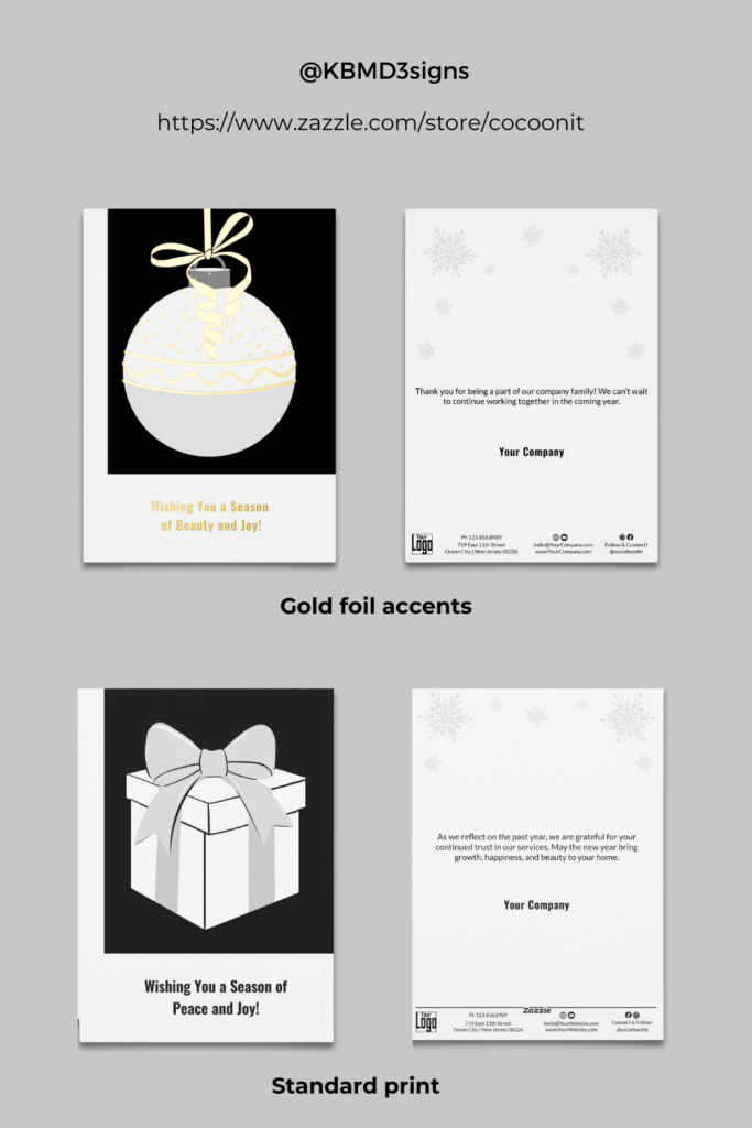 Black and White Brand colors adapted to Minimalist Holiday Cards