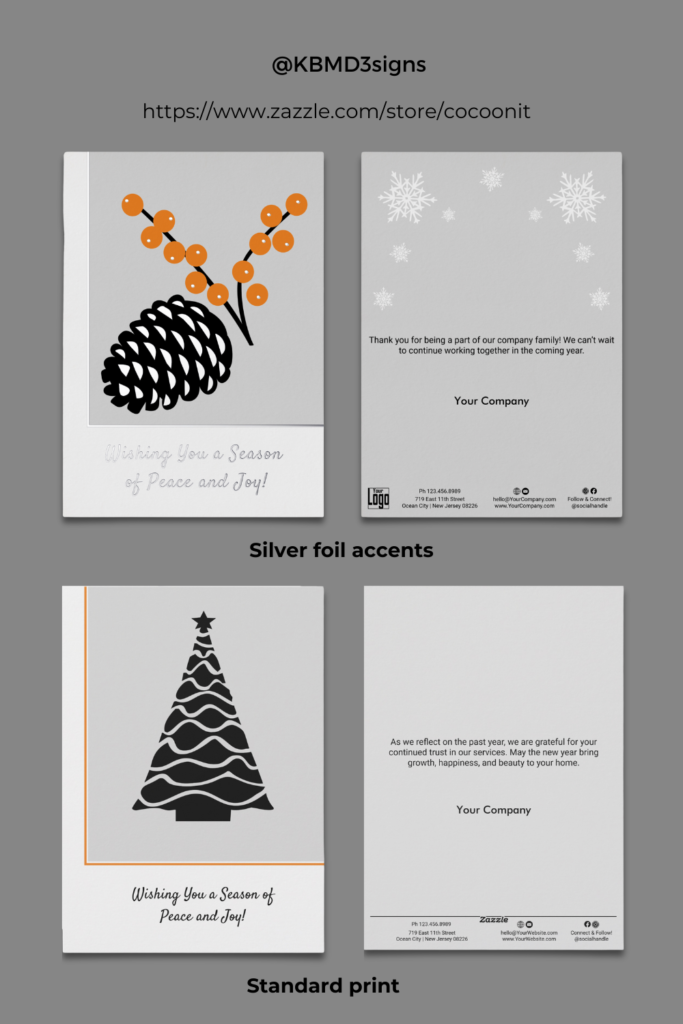 Gray, black, orange business holiday cards