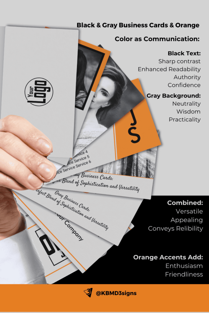 Gray & Black Business Cards with Orange Accents and their combined branding affect