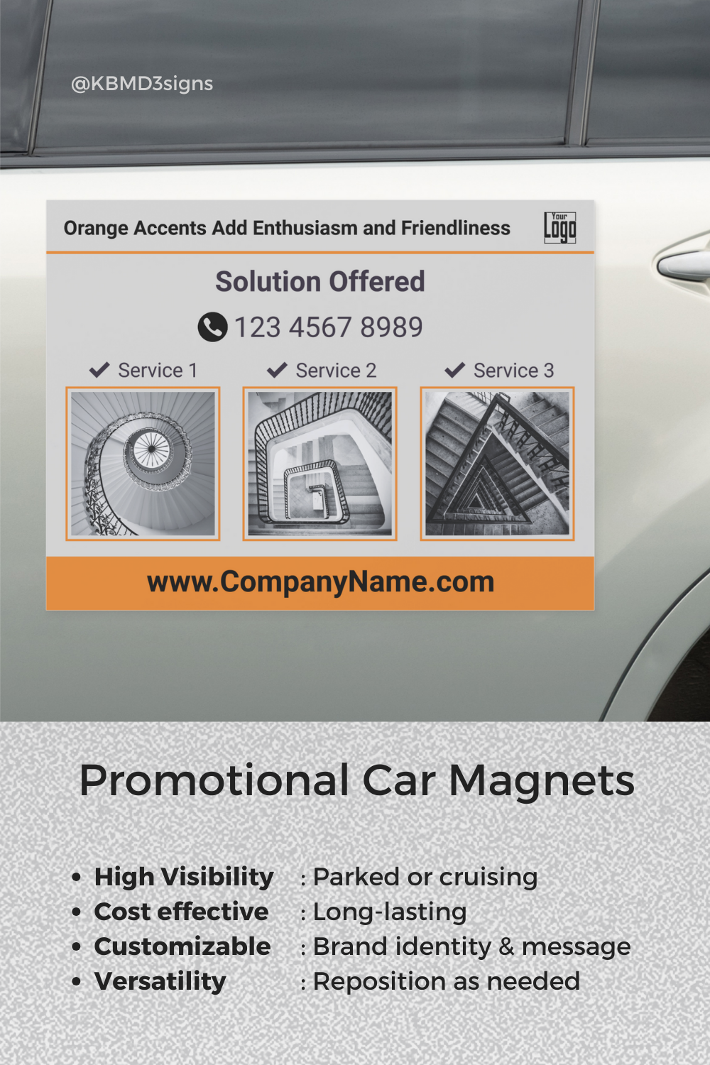 Promotional Car Magnet, Brand Colors Gray, Black, Orange