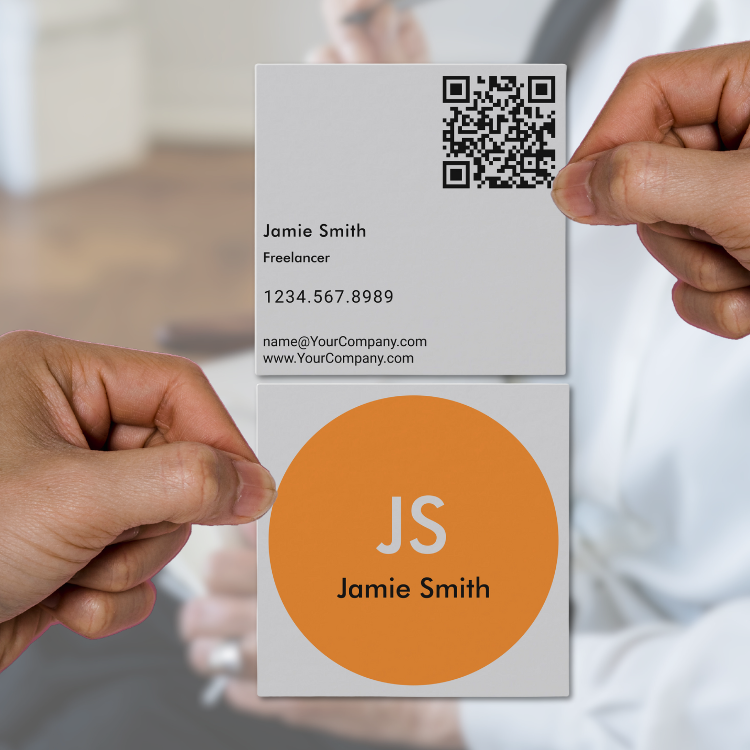 Minimalist Initials Square Gray Business Card