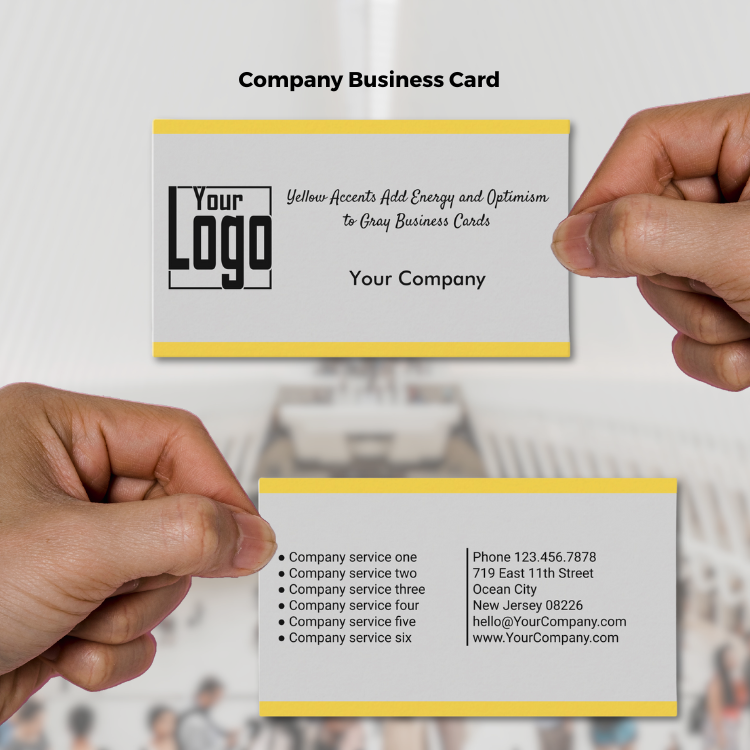 Yellow Accents on Gray Landscape Business Card with Logo & Service List