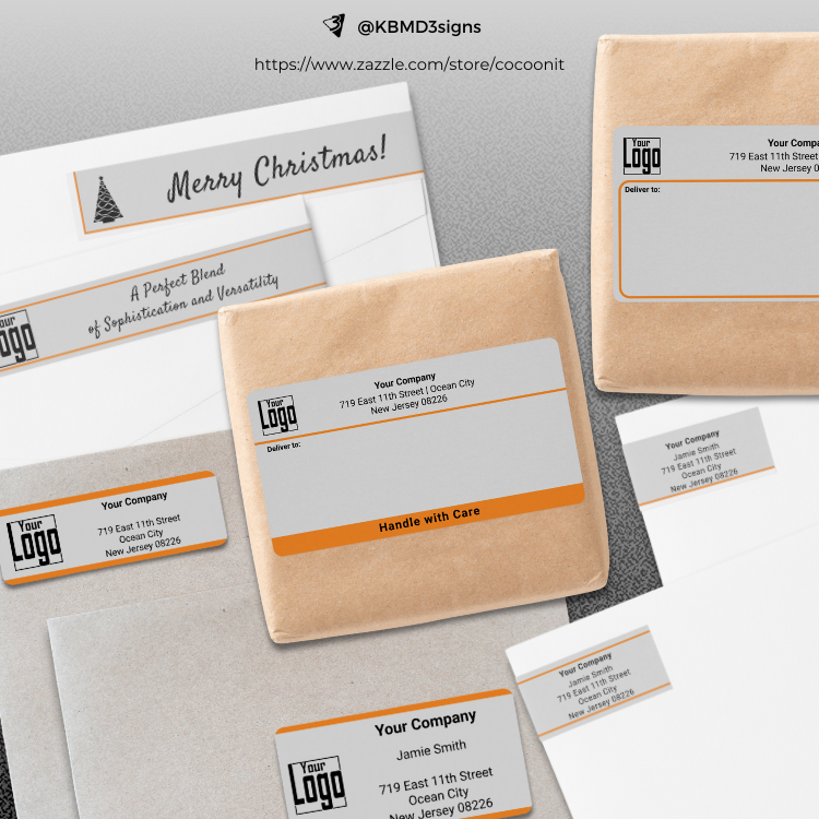 Address and Shipping Labels in Gray, Black & Orange