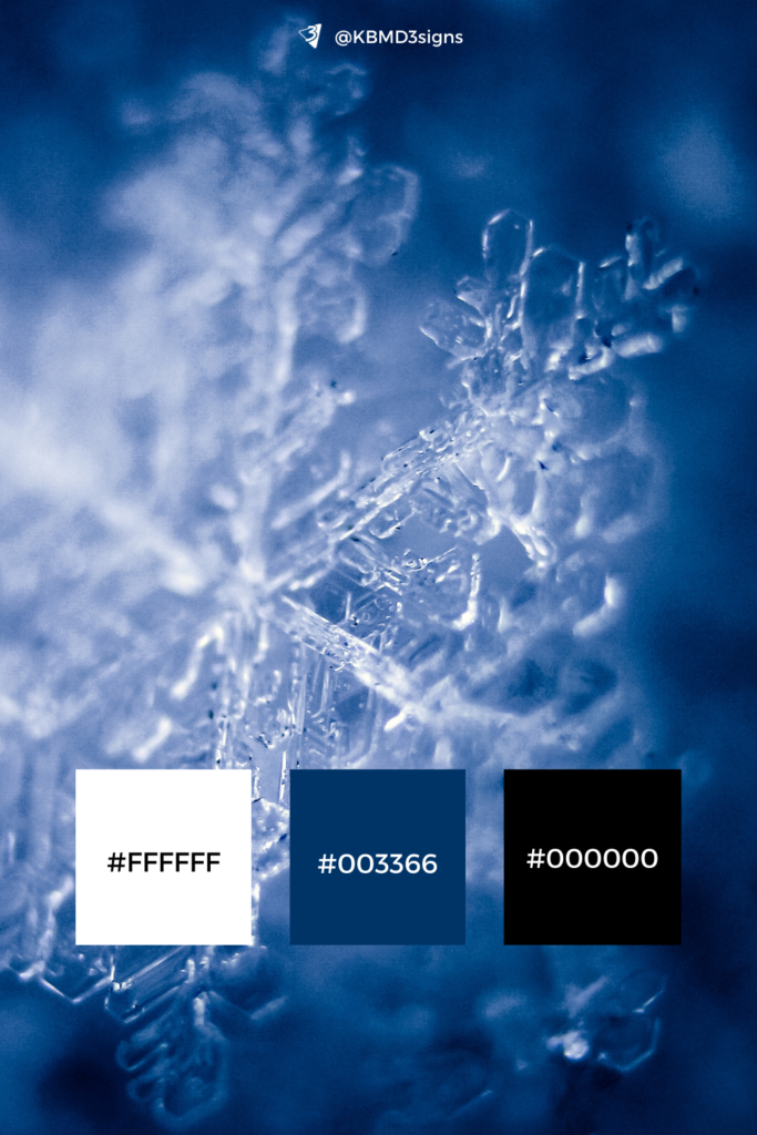 Nature Inspired Blue Brand Color Palette - Snowflake Detail - Blue, White, Black Accents