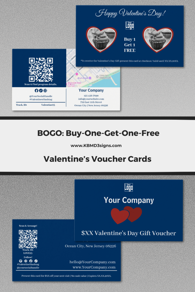 Valentine's Day (BOGO) Buy 1 Get 1 Free Card and Gift Voucher Card Templates