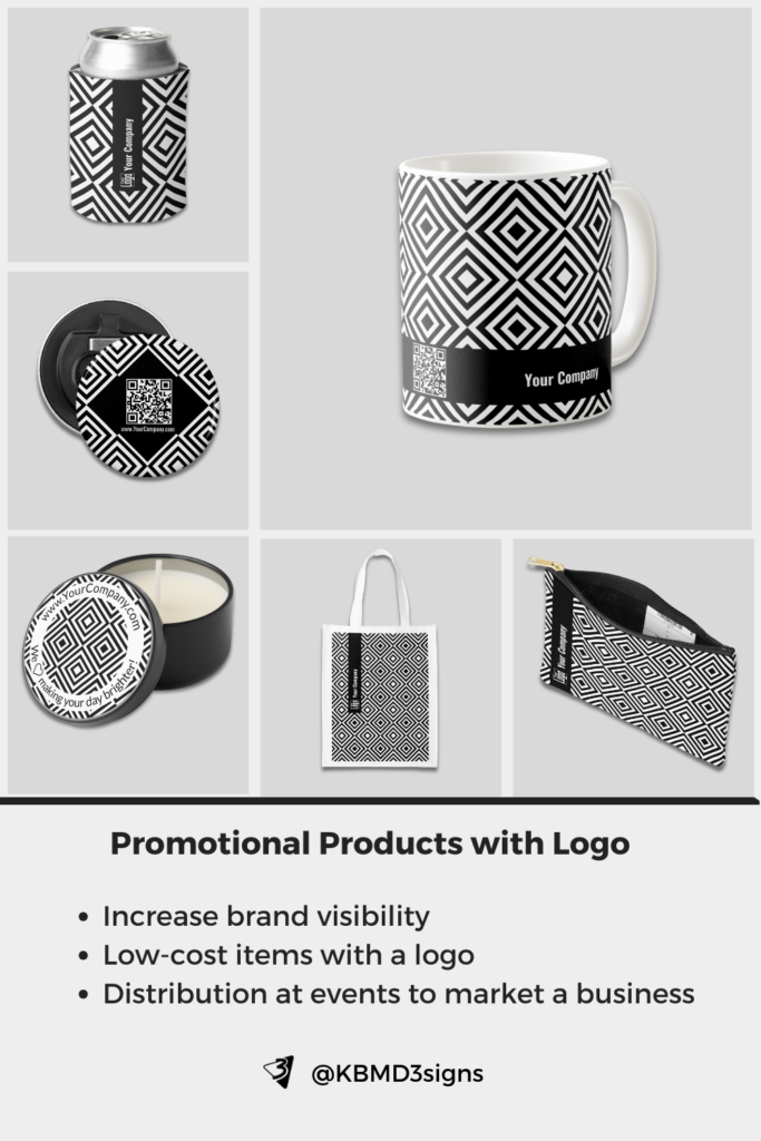 Promotional Products with Logo, Company Name or QR-code in Black and White