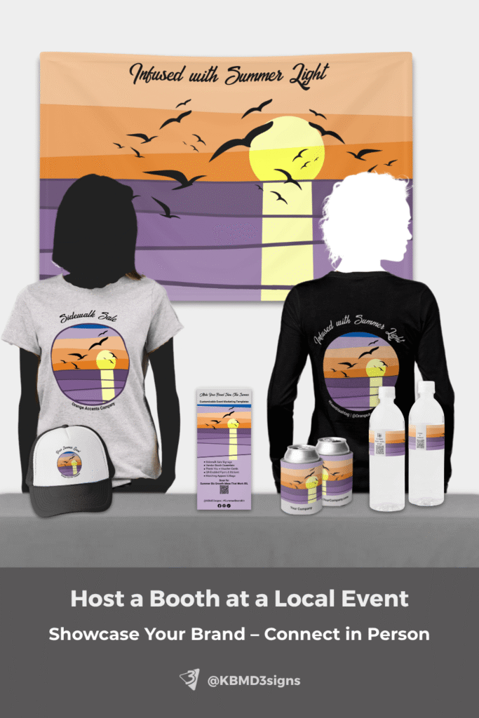 Create a professional and approachable booth with coordinated apparel, signage, and small branded items to make your summer marketing booth unforgettable.