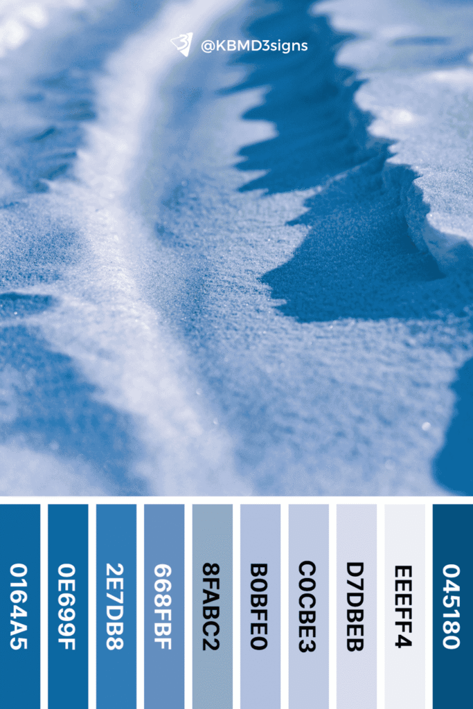Tyre Track in Snow Nature Inspired Blue and White Color Collage with #Hex codes