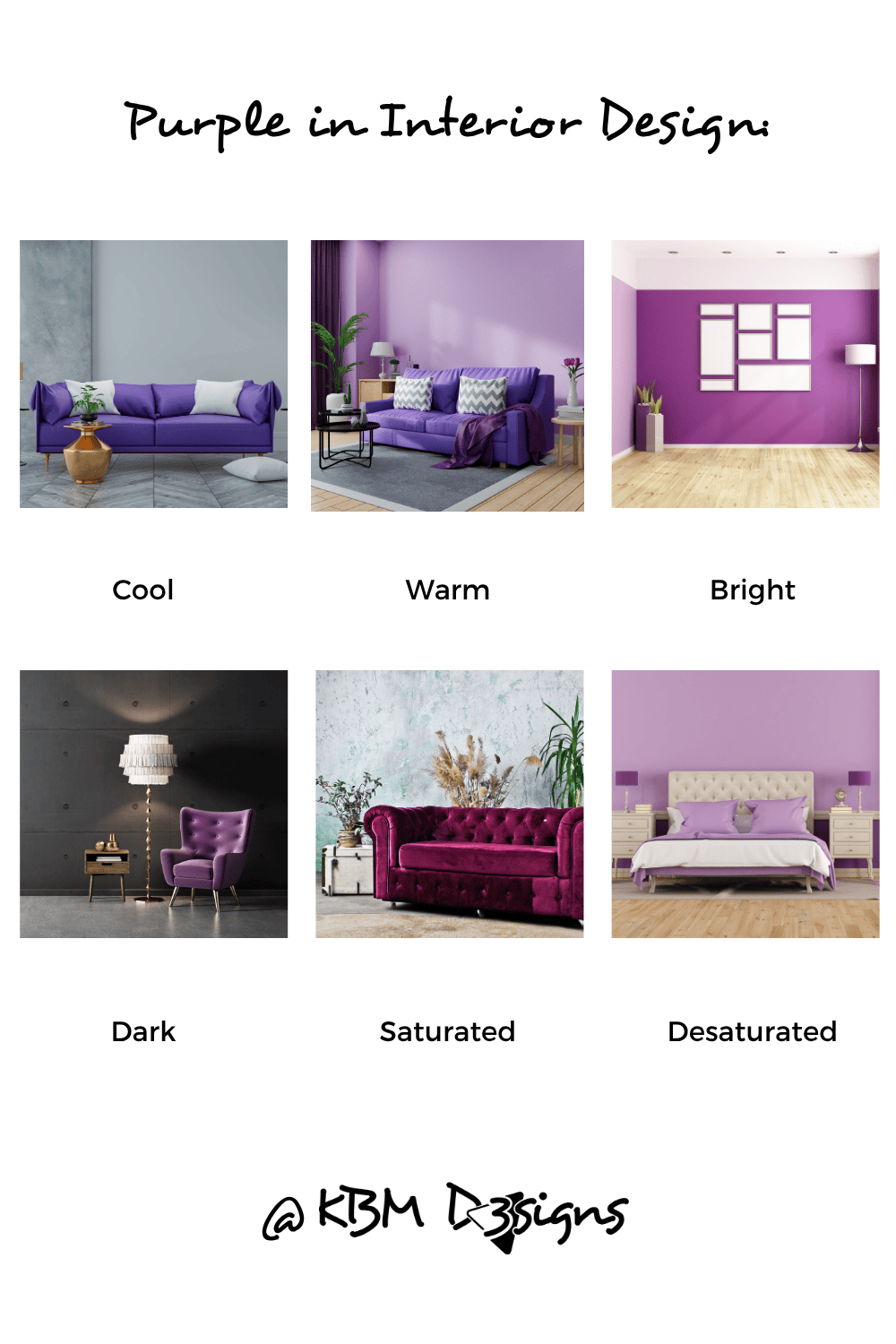 purple interior design, cool, warm, bright, dark, saturated, desaturated
