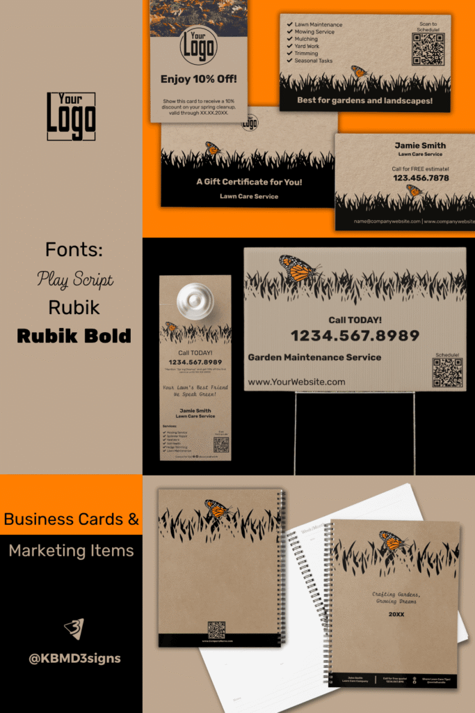 Brown & Black with Orange Accent Style Guide - The grounding earth tones (#bda68f and #000000) create a feeling of stability and strength, appealing to clients who value experience and solid workmanship. The optional orange (#ff7e00) butterfly provides a touch of vitality and creativity.