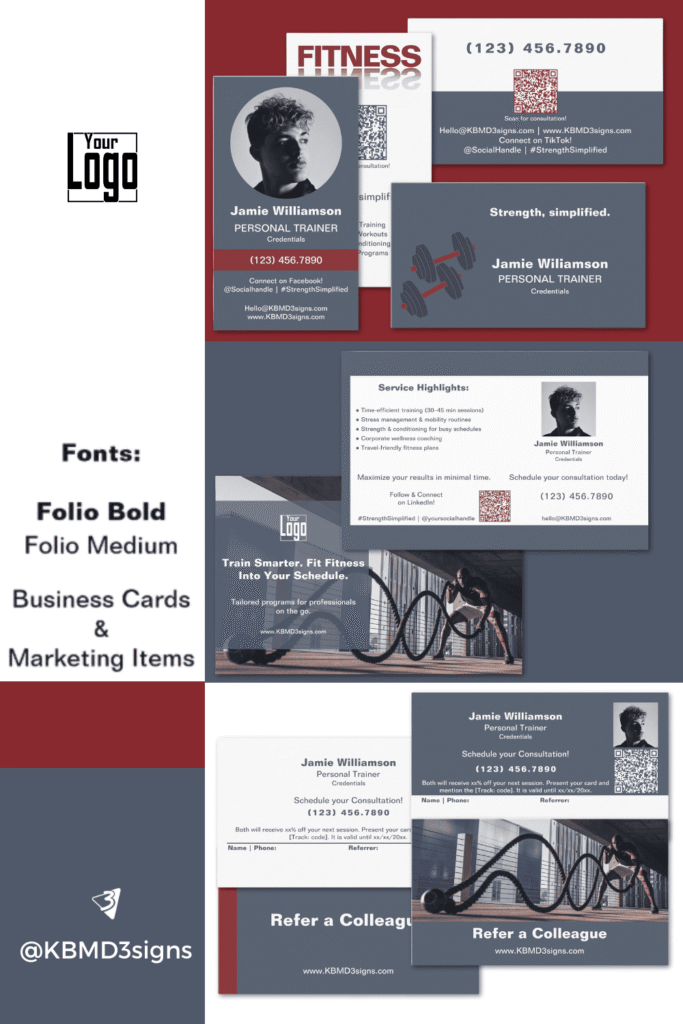 Vibe: Sleek, understated, professional. Colors: Slate (#596475), Deep Red (#88292f), White (#ffffff); Font: Folio Medium