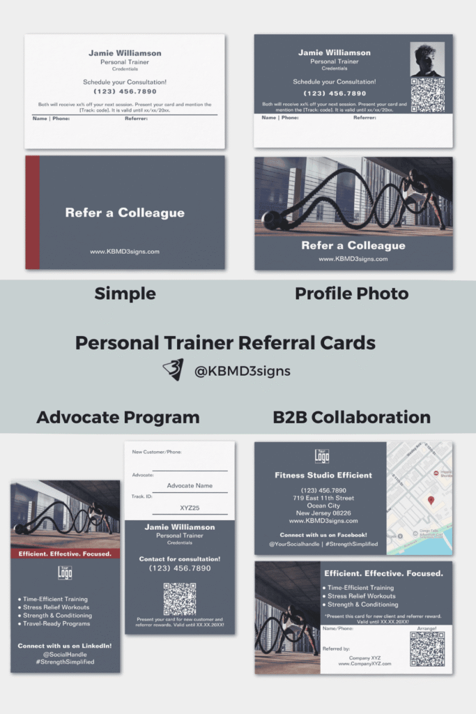 Personal Trainer Referral Card Templates: Minimal, with fitness photo, track-able to use as loyalty reward points collection and B2B