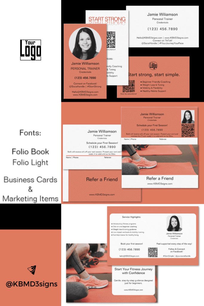 Business Stationery Warm. Supportive. Motivating. Colors: White (#ffffff), Warm Accent (#e07a5f), Black (#000000): Font: Folio Book Light / Bold
