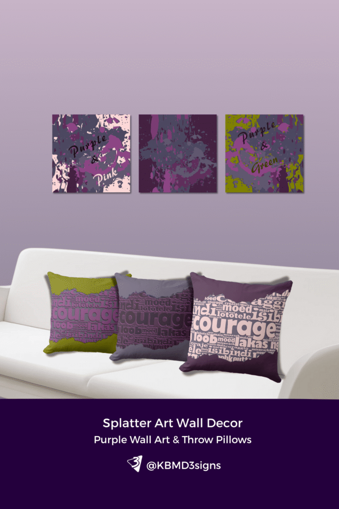 Modern Abstract Splatter Art with Custom motivational words in purple, pink, and green