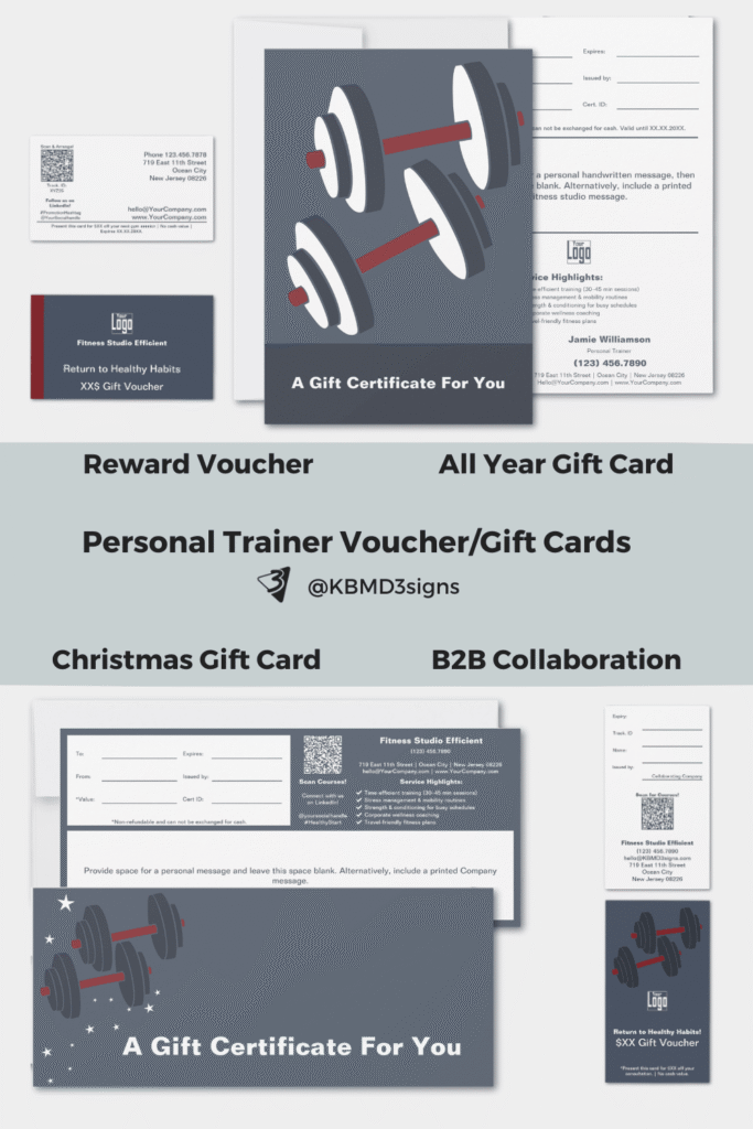 Personal Trainer Gift Certificates, 3.5x2 Inch Economic B2B Gift, 5x7 Inch All Year Gift Card, 9.25x4 Inch Christmas Gift Certificate