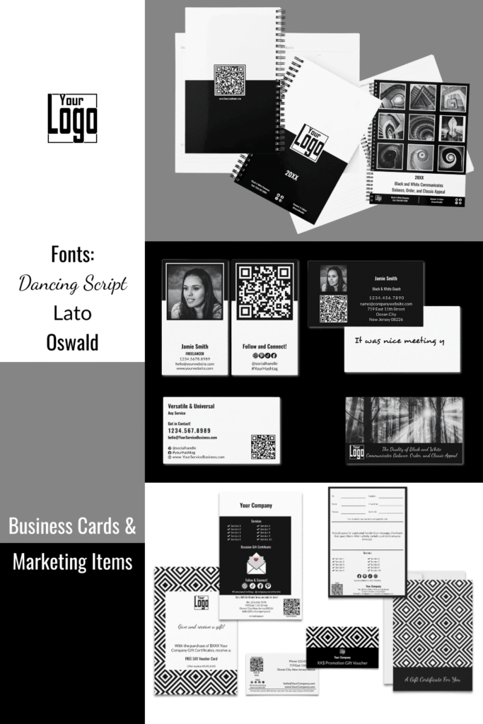 Black and White Business Card & Marketing Items Mood Board