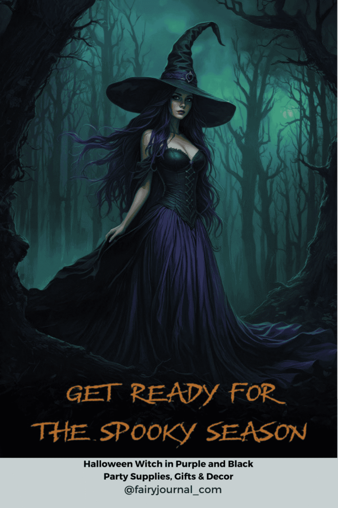 Get Ready For The Spooky Season, Halloween Witch in Purple & Black
