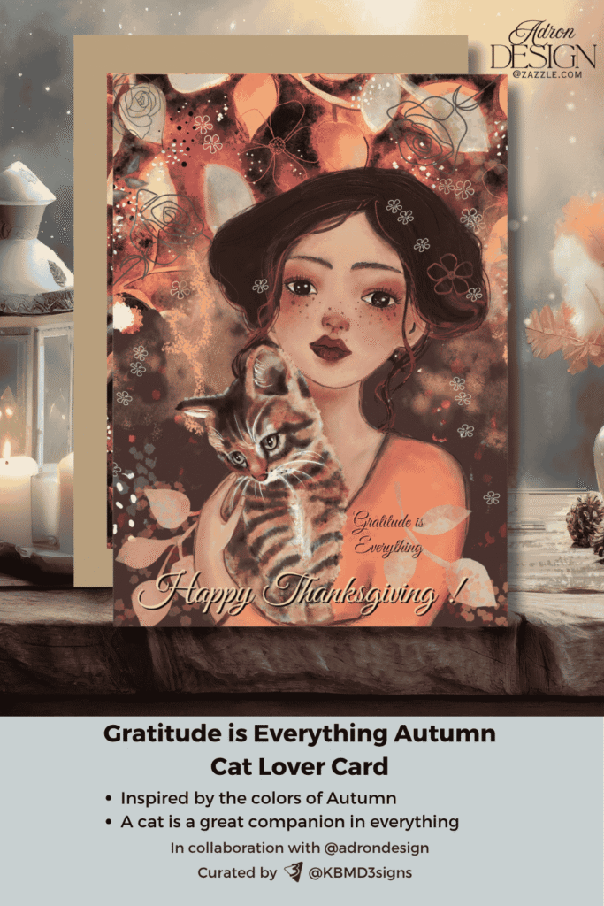 Celebrate Friendsgiving - Gratitude is Everything Autumn Cat Lover Card by AdRonDesign