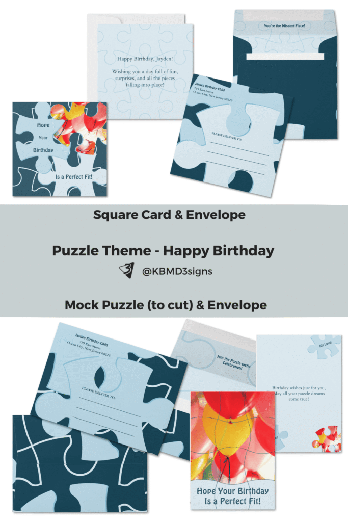 Puzzle party thank you cards and envelopes