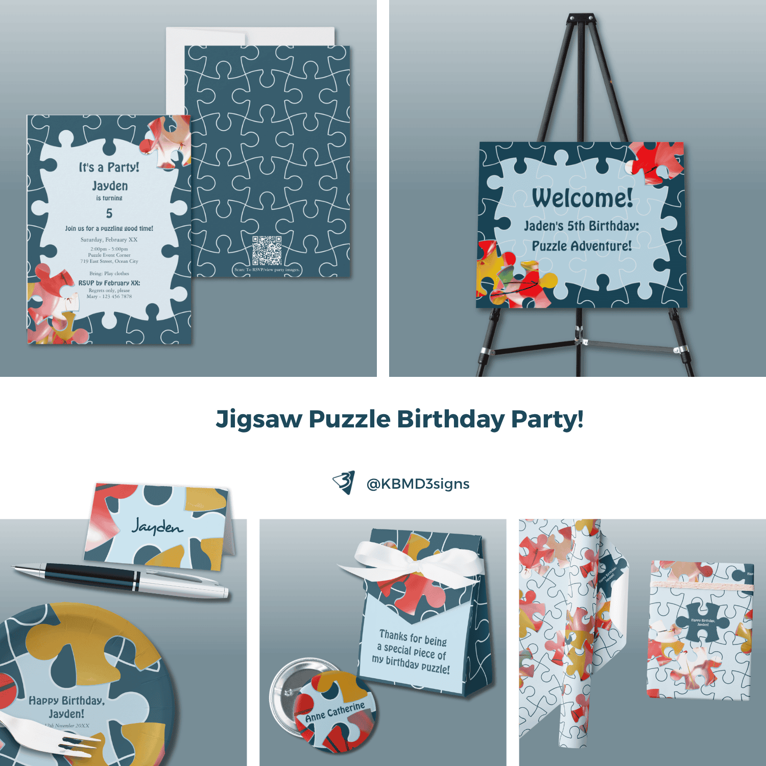 Kids Puzzle Birthday Party Invitation, Decor, Favor, Gift Wrapping Ideas by KBM D3signs
