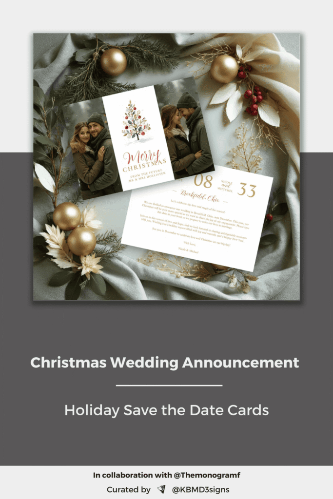 Elegant Modern Wedding Christmas Tree 2-Photos in Red and Faux Gold Holiday Cards Save the Date Cards