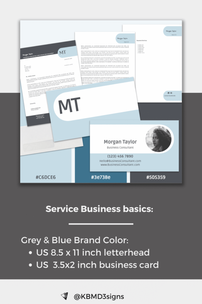 Grey and Blue Service Business Basics, ideal for:  wellness, creative services, lifestyle brands, and personal practices. 
