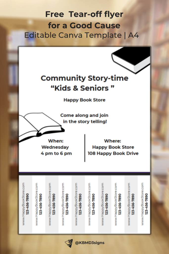 Free Community Story Time Book Store Event Promotion - A4 Tear-off Flyer