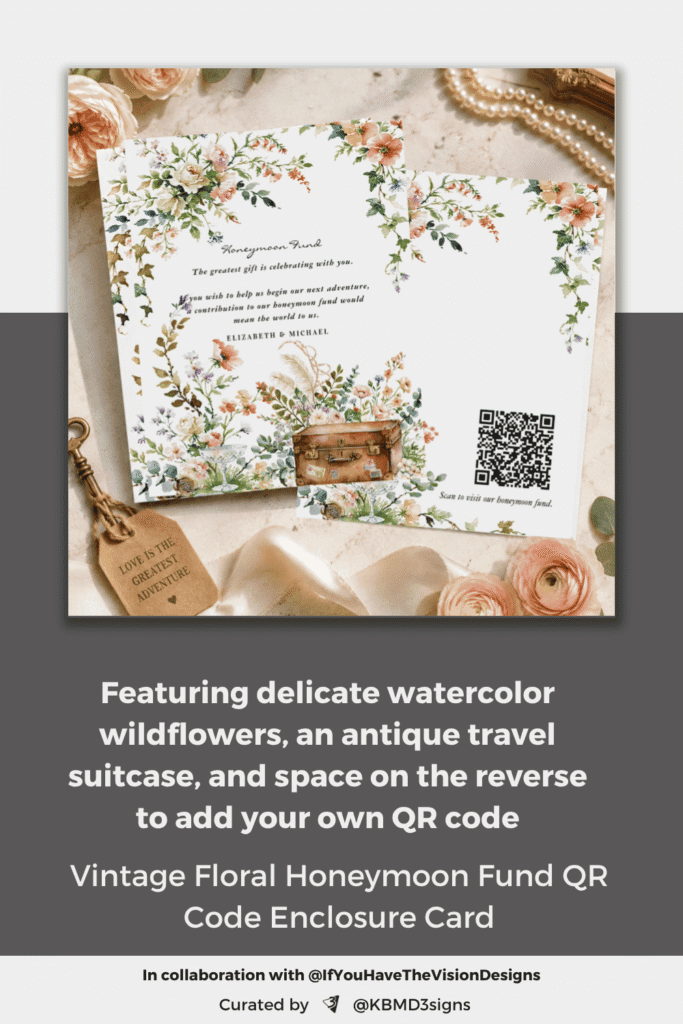 Vintage Floral Honeymoon Fund QR Code Enclosure Card