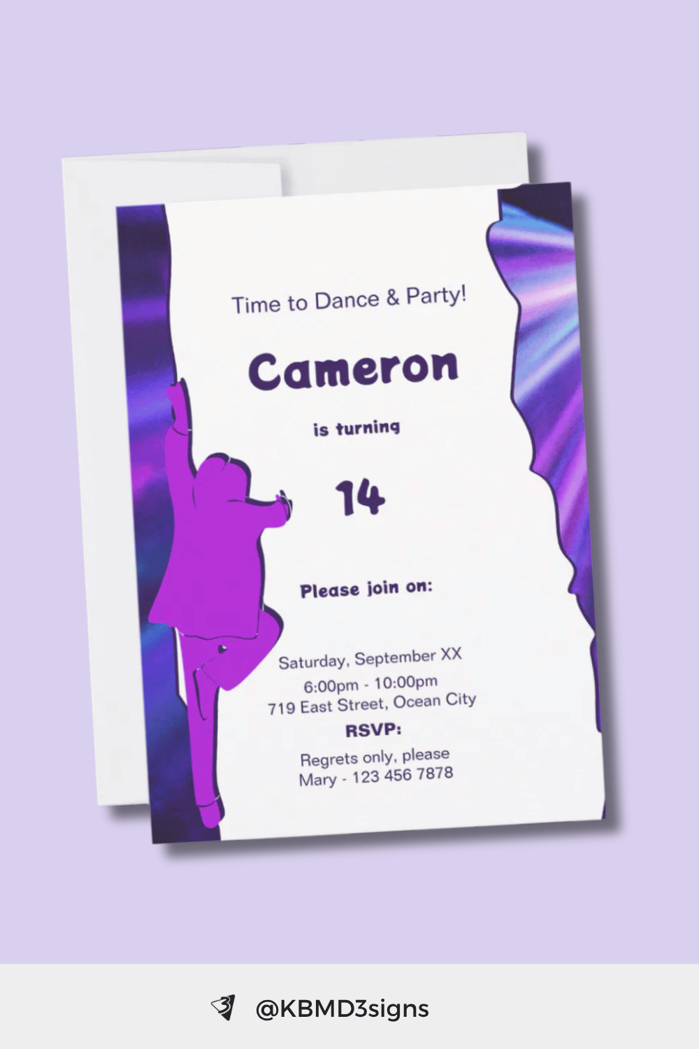 Purple 16th Birthday Invitation - Dance Themed Birthday Party