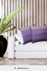 What is the color purple and its practical application in interior design? As for example in striped shades of violet to deep purple throw pillows.