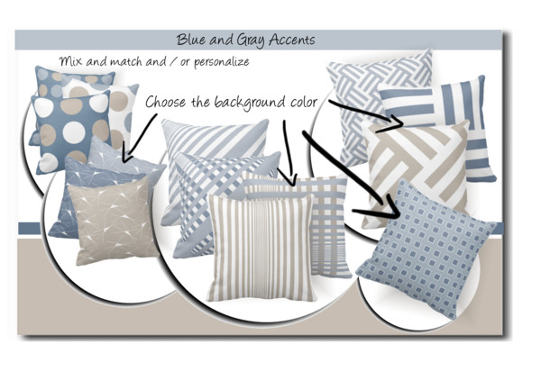 Blue and gray neutral home decor mix and match and color customize