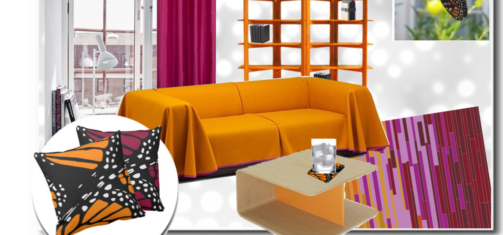 City Living In Radiant Pink And Orange With Modern Butterfly Accents